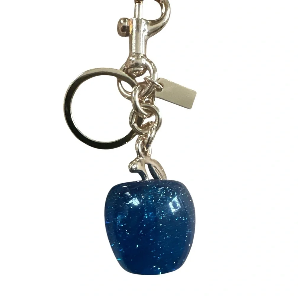 🦚💙 Teal Glitter Apple Bag Charm Keychain – Sparkly Teal Purse Charm ✨